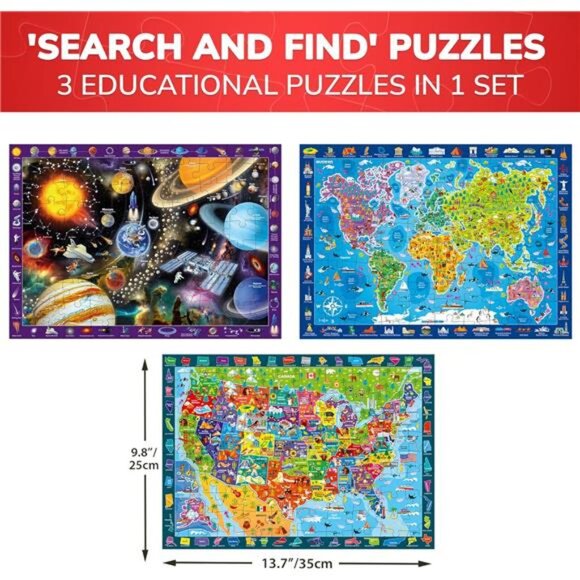 100 Piece Puzzles for Kids Ages 4-6 – 3 Pack Floor Puzzles for Kids 8-10 Years - Picture 3 of 7